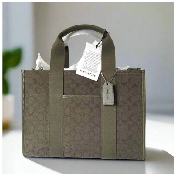 Coach Smith Tote Medium Signature Jacquard Olive Leather CY368 Crossbody ORGPKG